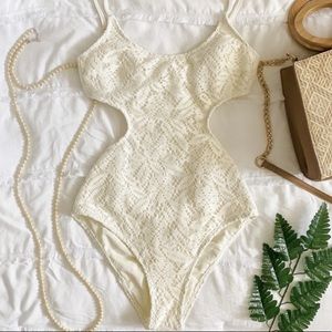 NWT Aerie ivory lace cutout one piece swimsuit